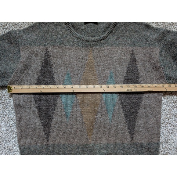 VTG Hepworths Mens Size M 100% Shetland Wool Sweater Olive Brown Natural - Picture 12 of 12